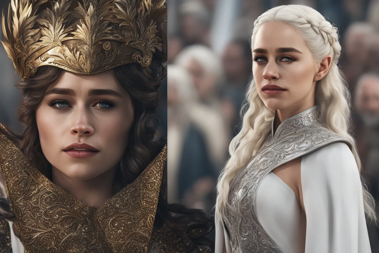 Emilia Clarke in 8k skitch Oil anime artstyle , game of thrones them, white costume, close picture, intricate details, highly detailed, high details, detailed portrait, masterpiece,ultra detailed, ultra quality