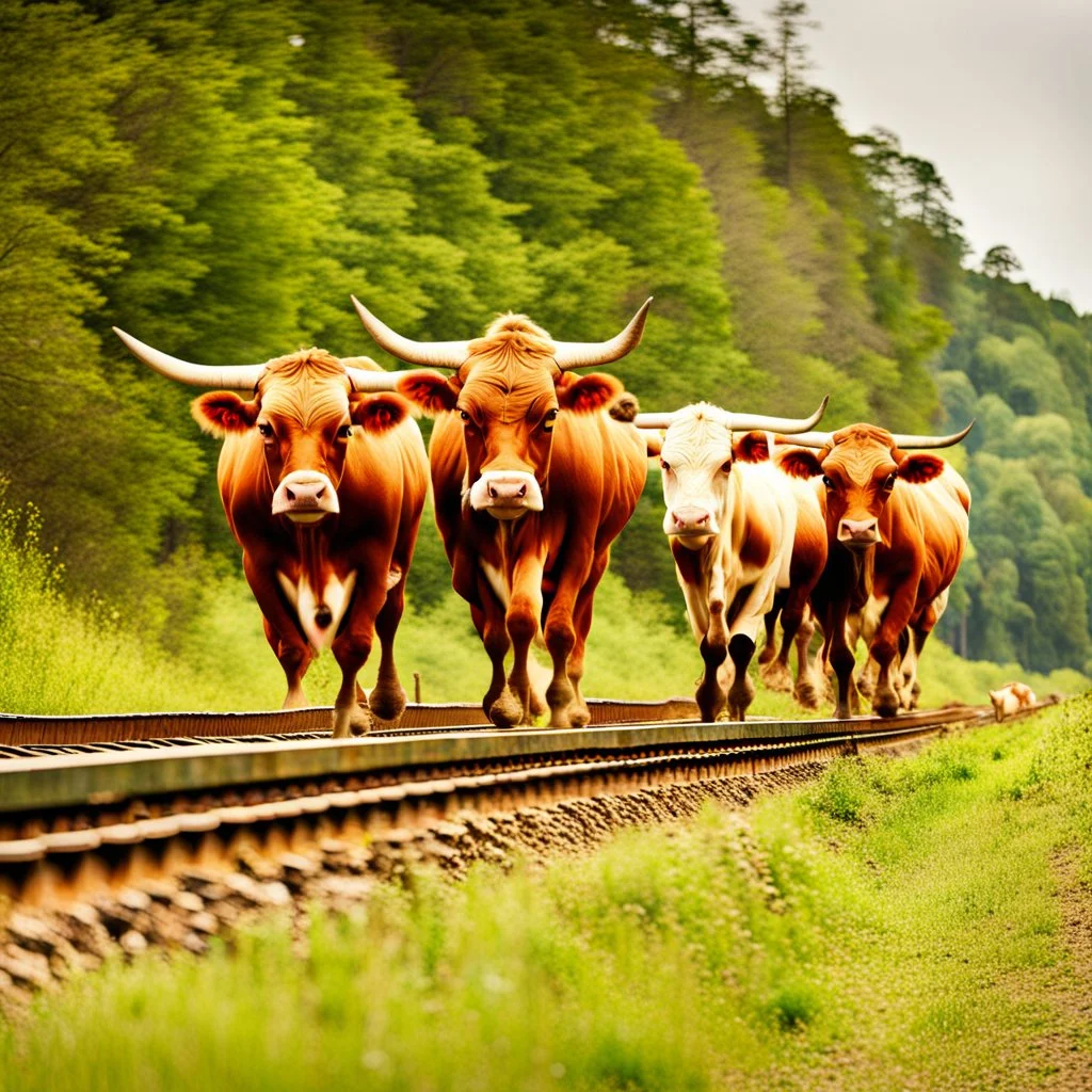 Oxen running on rails.