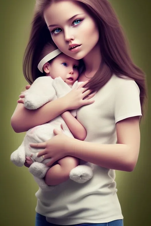 Girl holding baby, cute, beautiful