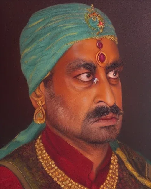 portrait of an rajpoot king, detailed, oil painting