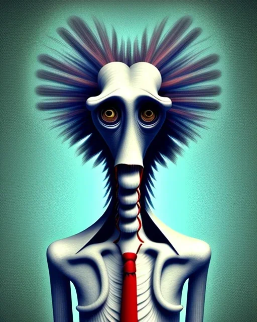 a tall rattled guy with short dark hair tousled on top, a long neck and long limbs and is wearing a t-shirt with a shirt over and skinny jeans. tim burton style