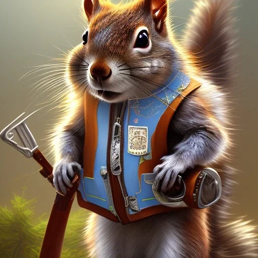  highly detailed and realistic squirrel member wearing a vest and a bandana riding a chopper, high detail, realism, vibrant colours, graffiti accents, complementary colours, splash art, perfect composition, beautiful detailed intricate insanely detailed octane render trending on artstation, 8 k artistic photography, photorealistic concept art, soft natural volumetric cinematic perfect light, chiaroscuro, award - winning photograph, masterpiece, oil on canvas, raphael, caravaggio, greg rutko