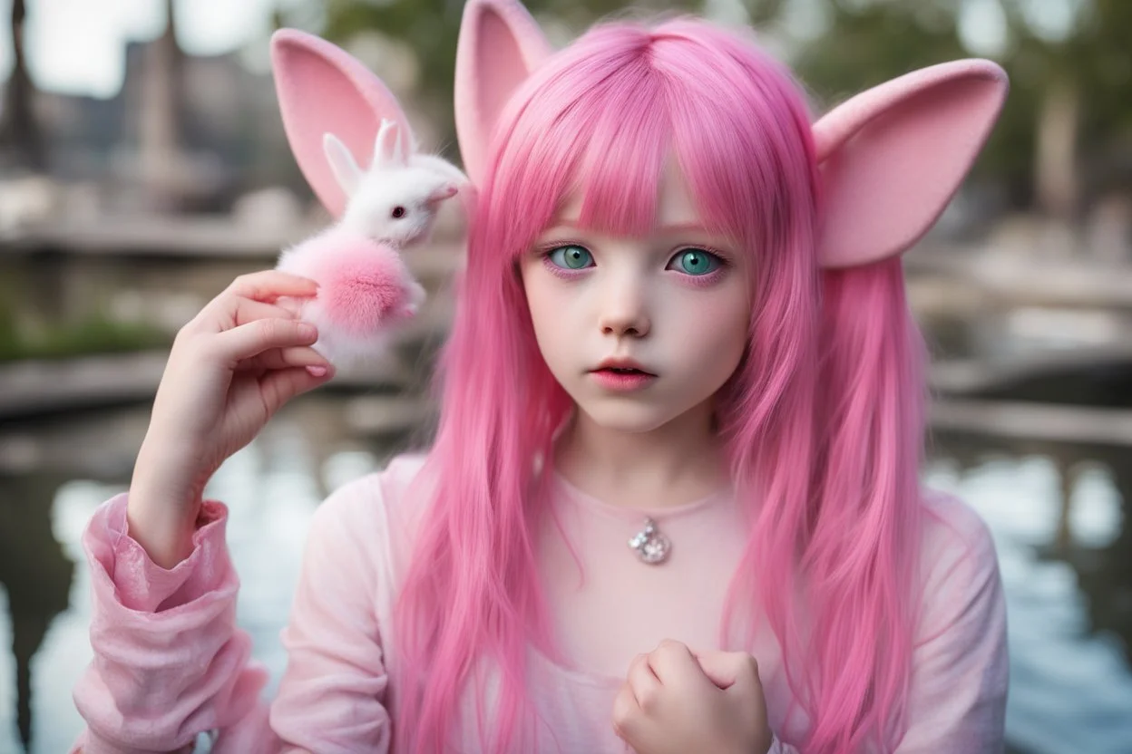 And as soon as she scooped water into her palm and took a sip, her gaze fell into the reflection, immediately she almost choked with surprise: pink hair with rabbit ears, 2 cat tails of the same color, which dangled back and forth in surprise. The eyes also turned pink, but the iris was in the shape of a carmine heart. After looking down like that for a few minutes, she felt herself and was stunned by shock again. She turned into a creature resembling a human, but with the features of a rabbit a