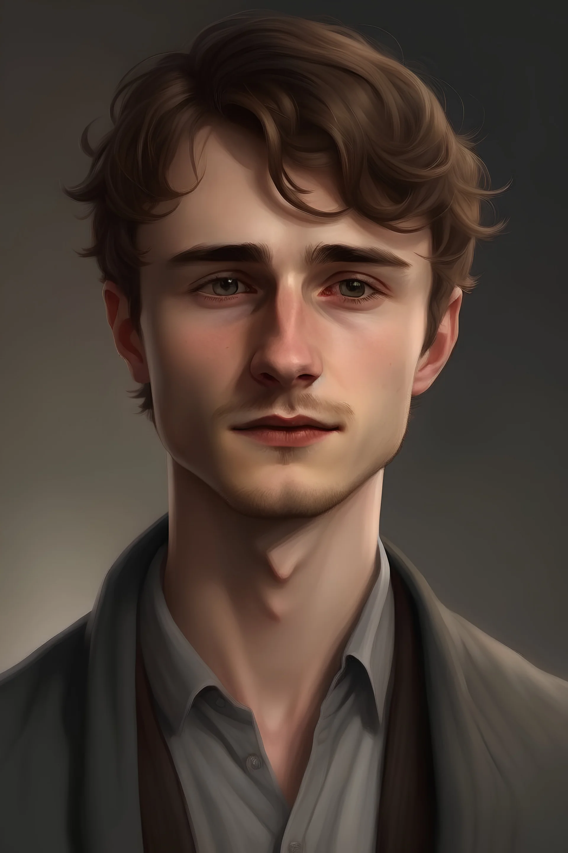create a twenty-year-old boy based on the image of the French actor Maxence Danet-Fauvel in a realistic style