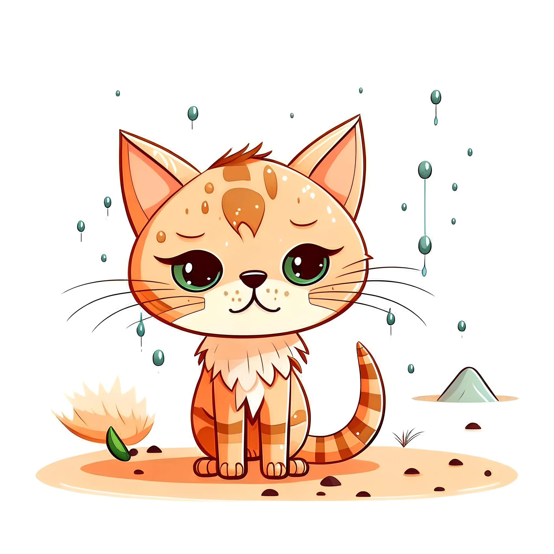 desert rain cartoon cat,illustration,svg,white background