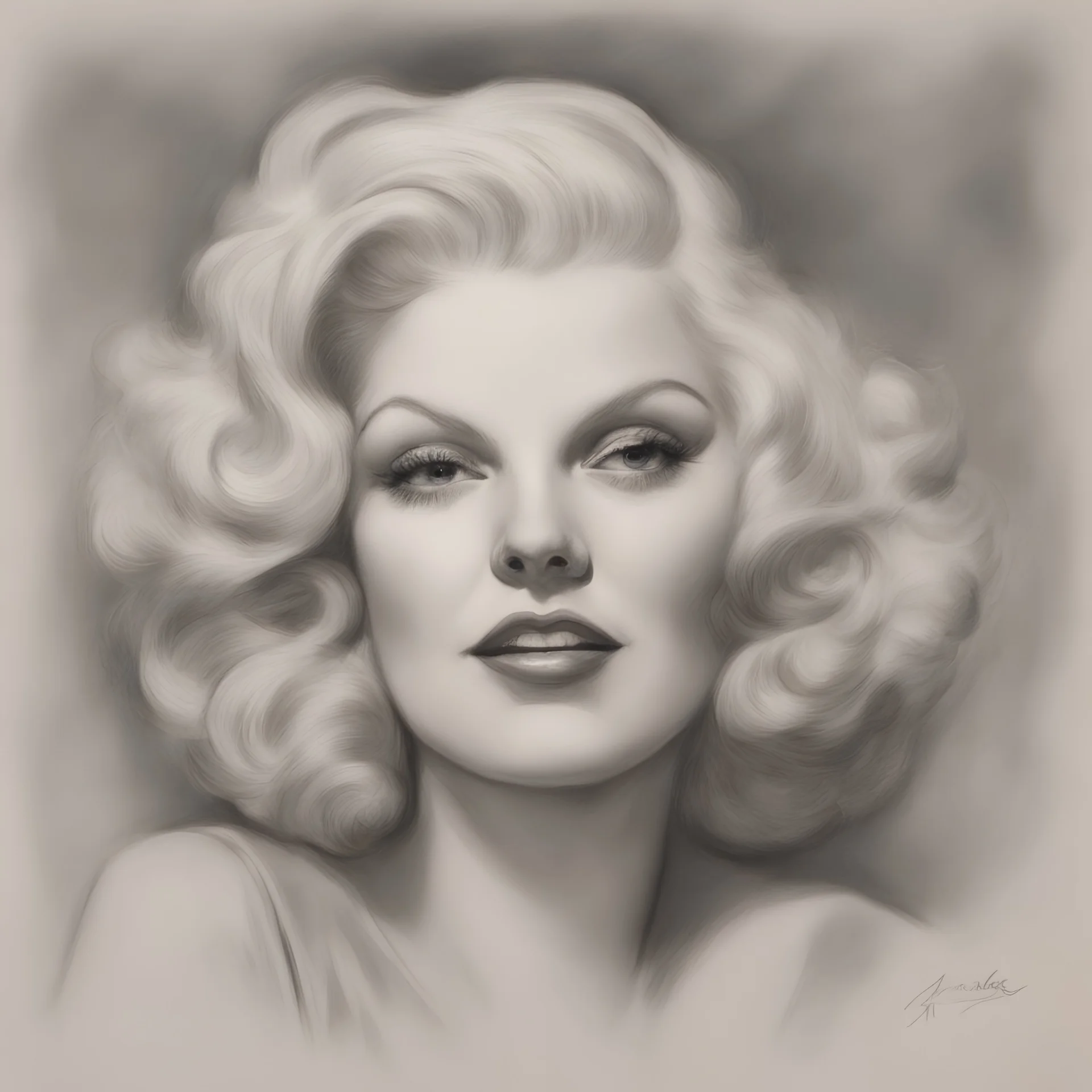 Jean harlow, pencil drawing in colors