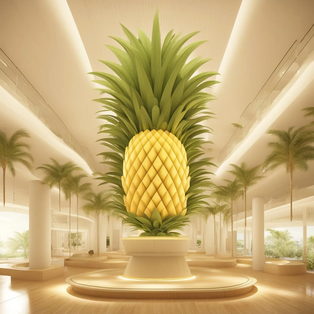 A tourist resort in the shape of a pineapple, interior design, section