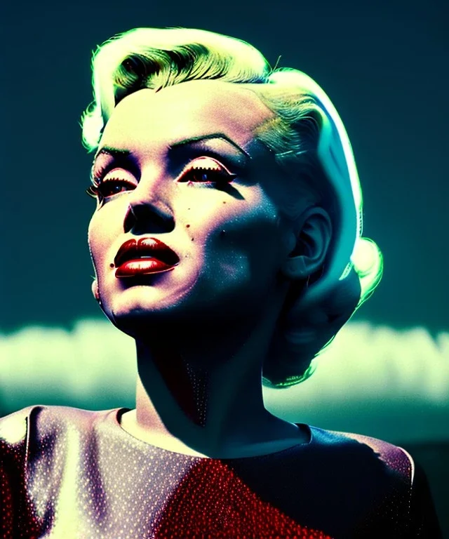 Ultra Realistic retro sci-fi scene, portrait, blonde woman, sweet young Marilyn Monroe face, perfect iris, tight latex coat, Strange planet background, Retro sci-fi style helmet, fog, rain, soft color, highly detailed, unreal engine 5, ray tracing, RTX, lumen lighting, ultra detail, volumetric lighting, 3d, finely drawn, high definition, high resolution.