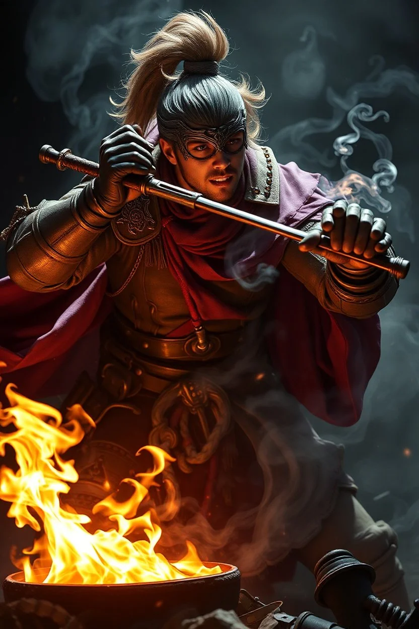 photorealistic alchemist enchancing his performance in battle