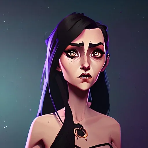 lady with long black hair and black eyes short under the Stars