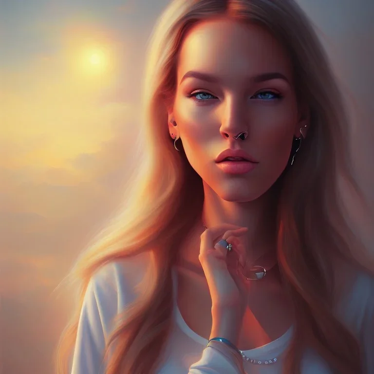 Marzia Kjellberg, painting, realistic, walking off into the sunset