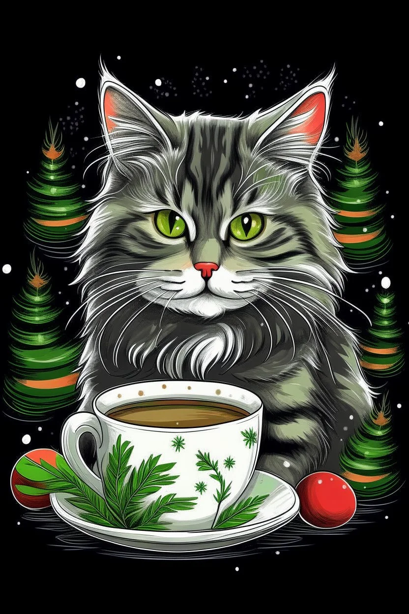 Christmas cat and coffee graphic