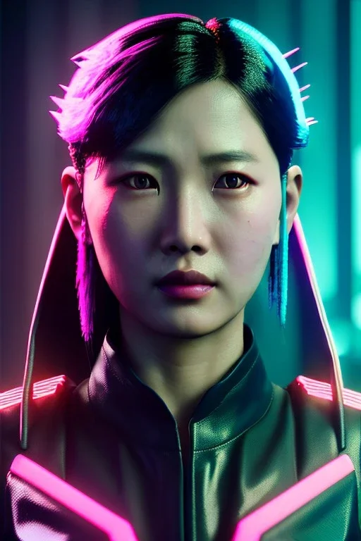 Blade runner portrait, Asian cyber woman:: symmetry photography, cyberpunk, pink hair, makeup, long line eye, light iris, :: latex coat :: cinematic, Ultra realistic, dark scene, soft color, highly detailed, unreal engine 5, RTX, ultra detail, 3d, finely drawn, high definition.