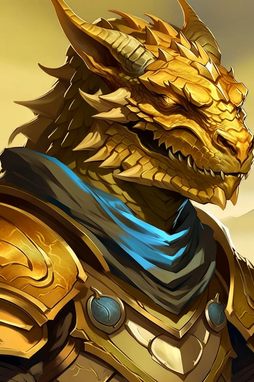 Dragonborn DnD, golden,friendly face,