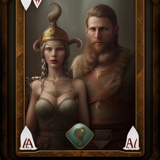 A viking and his wive playing cards, scary, steam punk, realistic, made in octane, cinematic, ultra-realistic, extremely detailed octane rendering, 8K, VRAY Super Real ar 2:3, dof photorealistic futuristic 50mm lens hard lighting dark gray tintype photograph, realistic lighting, sepia color