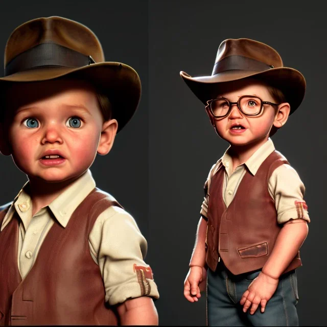 Indiana Jones toddler, full body, dramatic lighting, hyper realistic