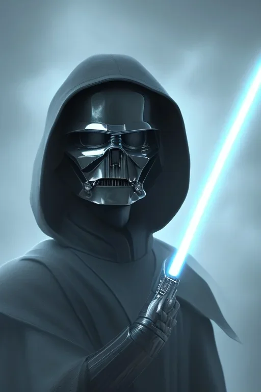 All Black Anakin Skywalker soldier, ghost, wearing high tech mask, white smoke, dark, rage, sorrow, high definition, ultra 8 k, volumetric lighting, blue fire, fog