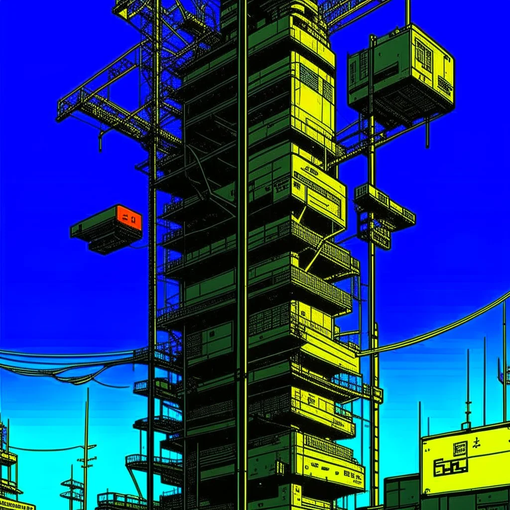 cyberpunk retro futuristic for comics really tall from far away