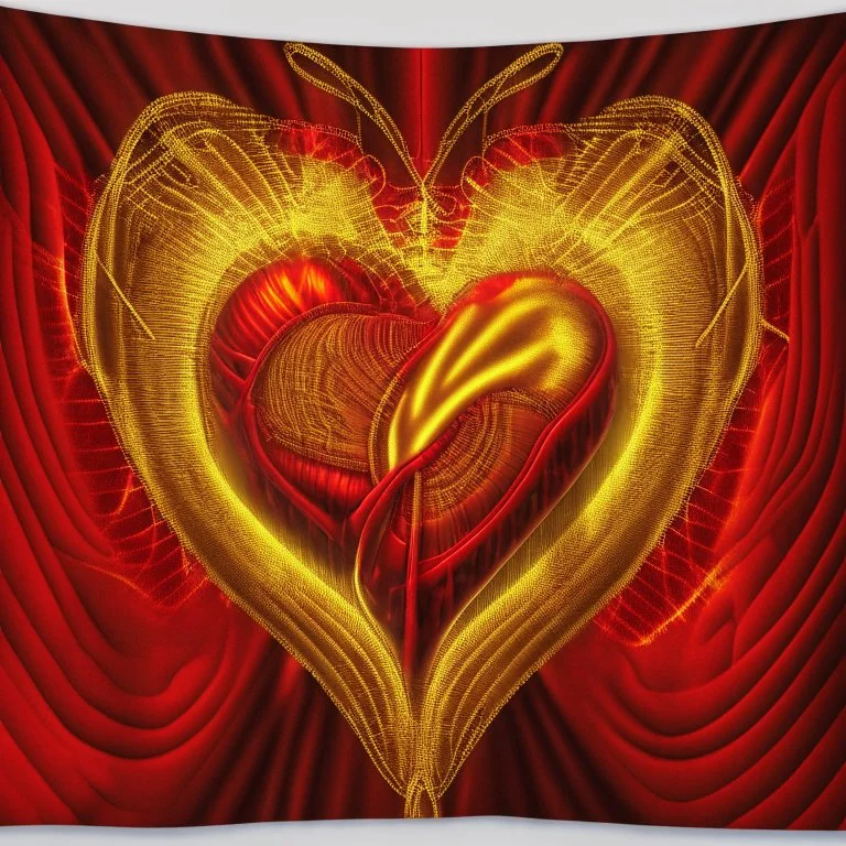 electric heart in red and golden tapestry
