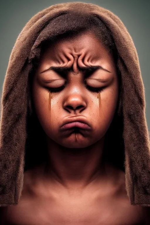 Crying girl, sad, expressive, emotive, frowning, furrowed eyebrows, pouting lips, African American