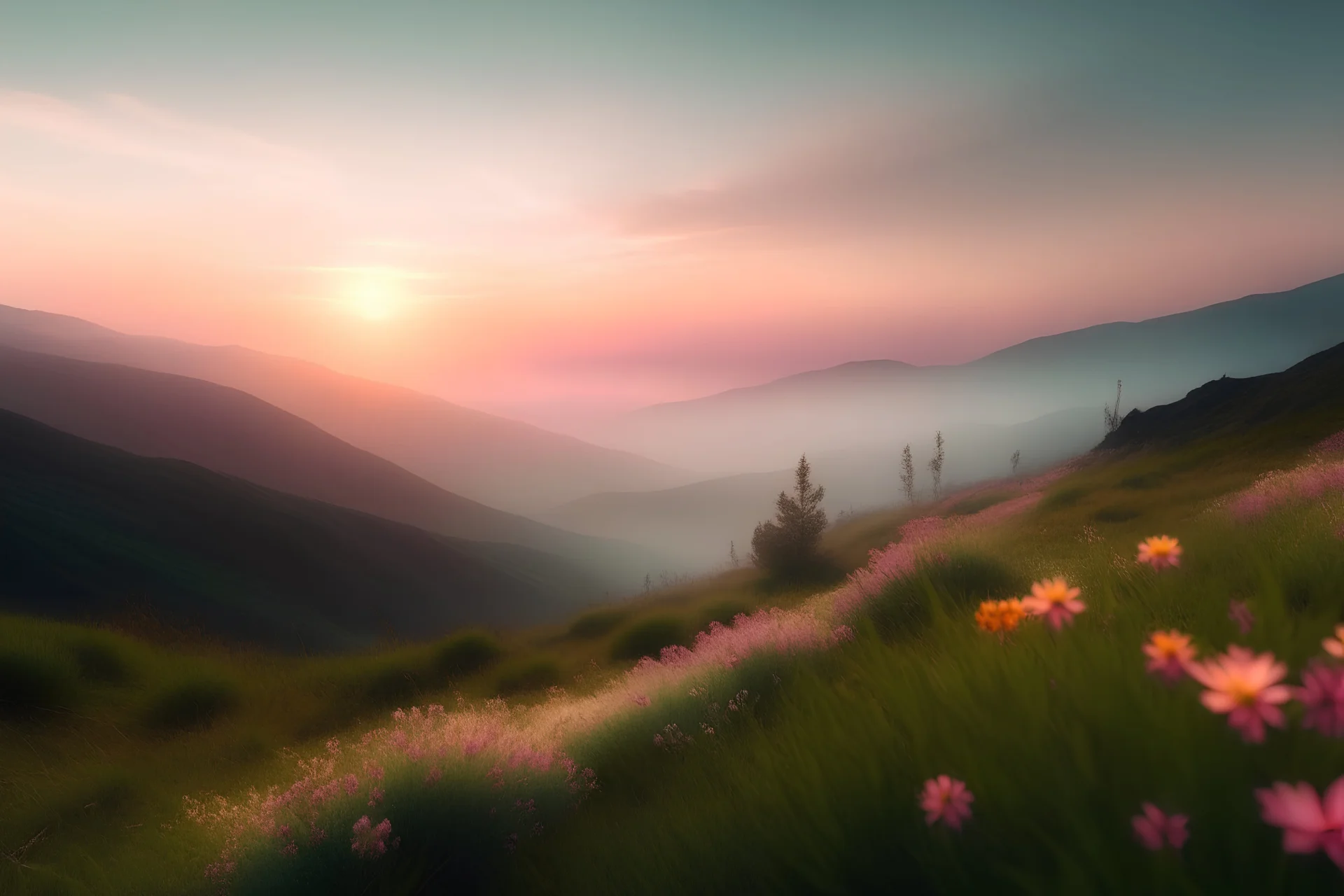 spring mountains psyhology light freedom sunrise flowers pastel colors