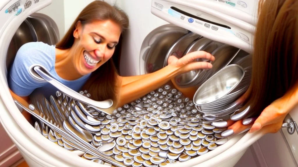 woman puts spoons in her dryer