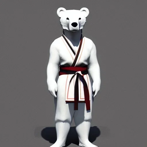 Un ours blanc,habillé comme un samurai, réaliste, très détaillé, représentation 3d, un maximum de détail