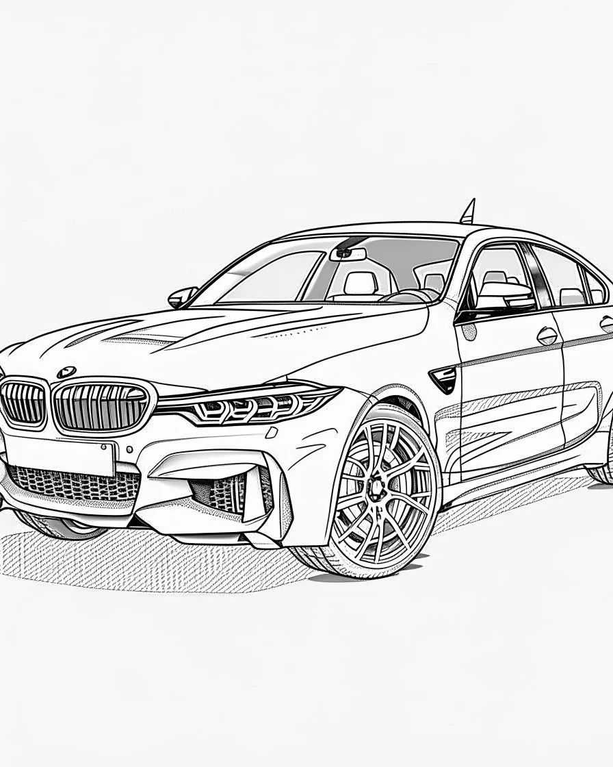 full A BMW M5 car, line drawing