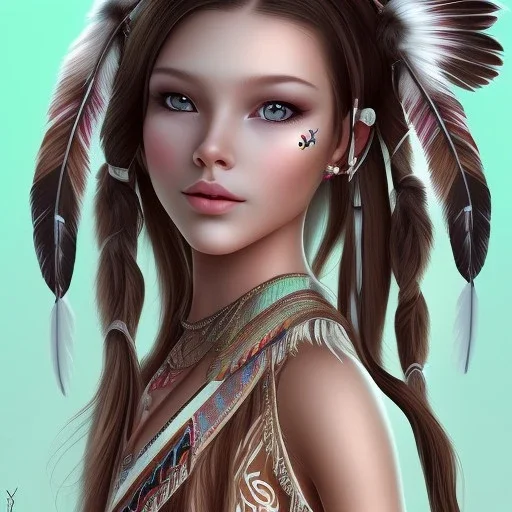 Native American girl, cute, beautiful, long hair, brown eyes, black hair, smiling