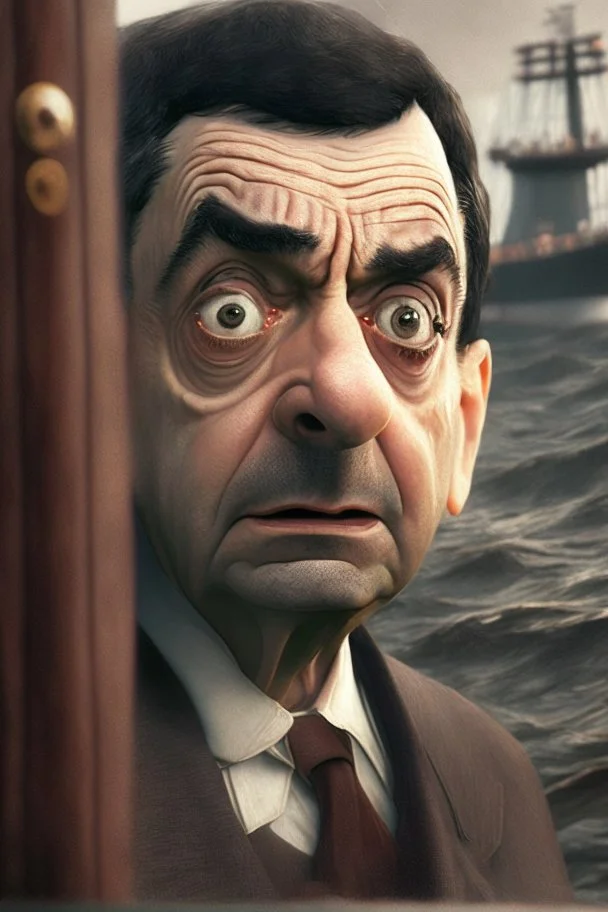 mr bean as jack in titanic, cinematic, depth of field, fantasy art, rose