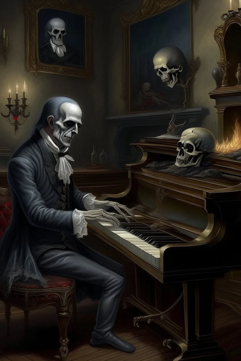 Bosch painting style nightmare Phantom of the opera playing piano