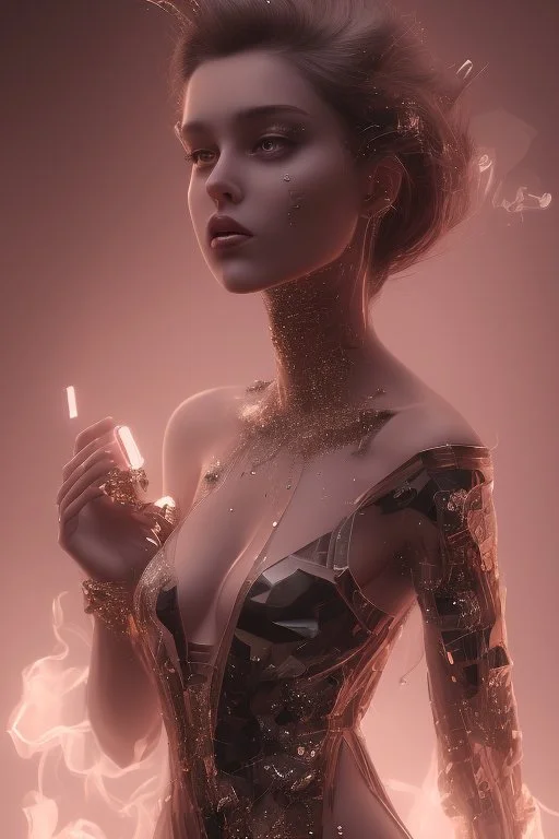 young, beautiful brunette with a perfect angry face, wearing black off shoulder dress, in a dance club, hands on her hips, sharp focus, emitting diodes, smoke, artillery, sparks, racks, system unit, motherboard, by pascal blanche rutkowski repin artstation hyperrealism painting concept art of detailed character design matte painting, 4 k resolution blade runner