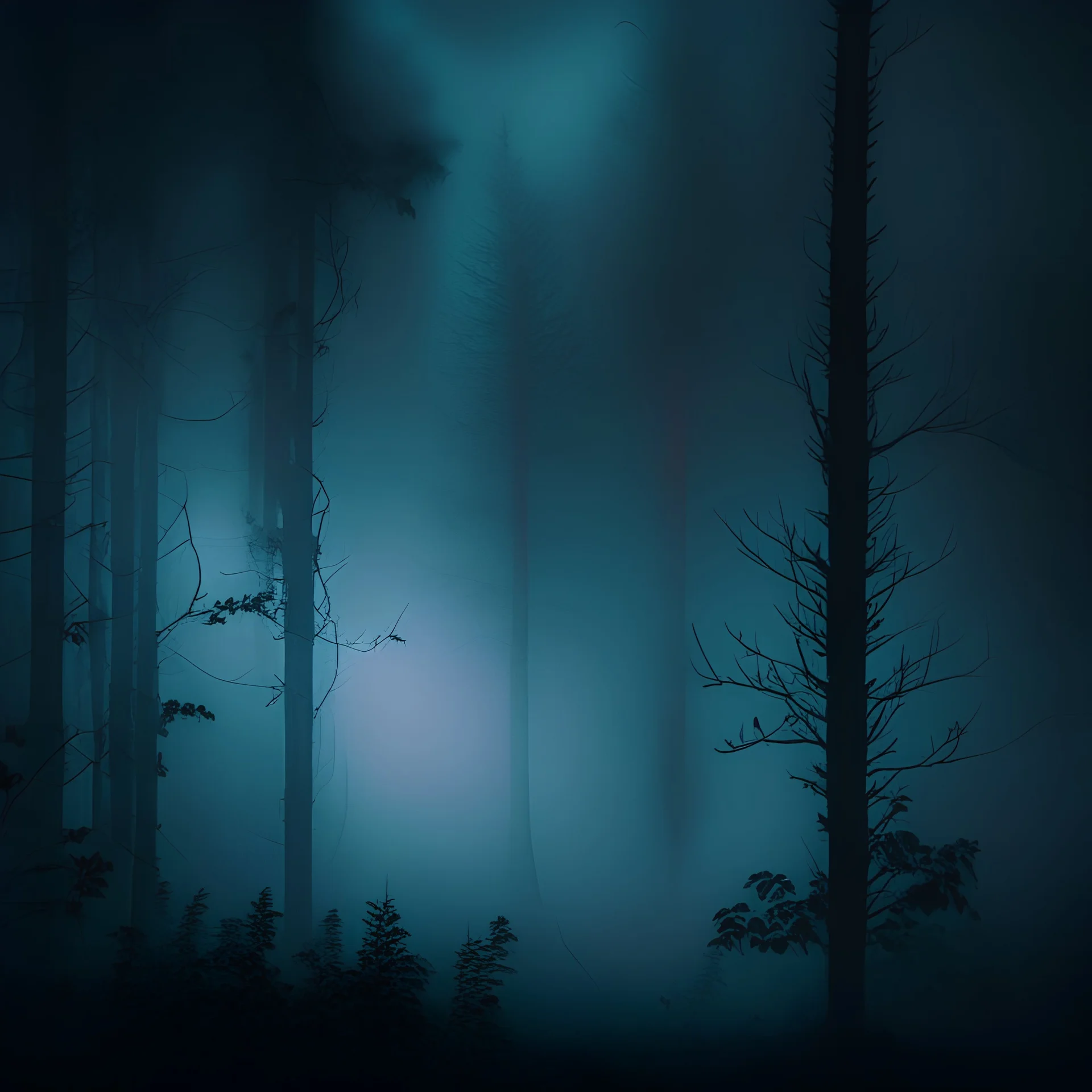 fog in the forest at night