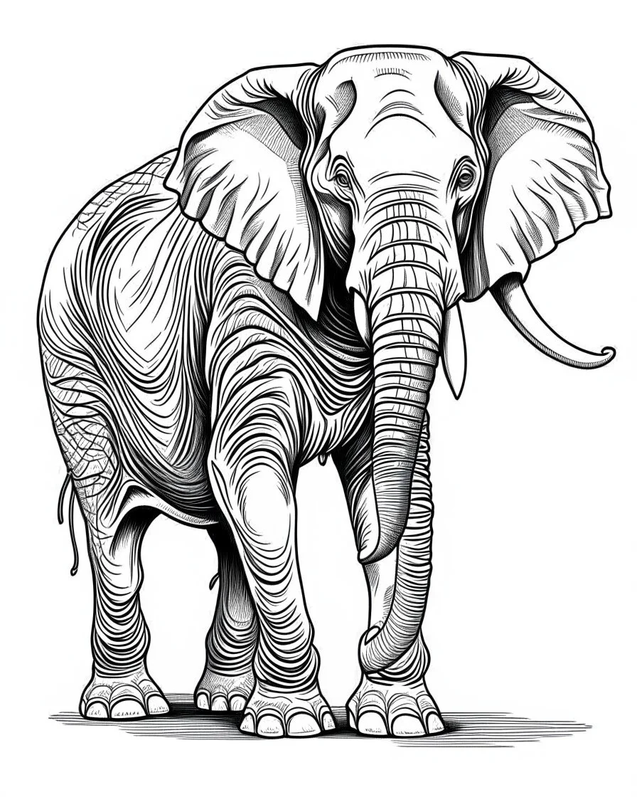 elephant, coloring image, full body (((((white background))))), only use an outline., real style, line art, white color, clean line art, white background, Sketch style