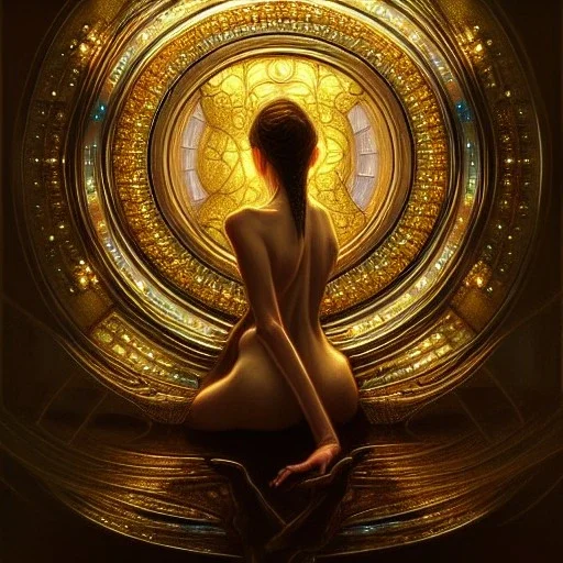 magic portal, glistening oiled shiny, intricate, Exquisite details and textures, highly detailed, digital painting by WLOP, Artgerm, Rembrandt, Gustav Klimt 8k