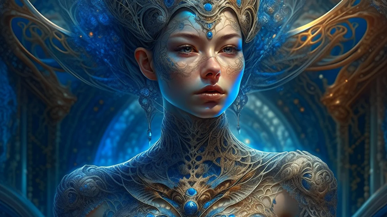 highly intricately detailed photograph of a beautiful celestial filigree lady, centered, fantastical, fantasy, in the style of Android Jones, Anna Dittman, hyperrealistic, a beautiful Digital painting, concept art, trending on artstation, sharp focus, studio photo, intricate details, highly detailed, by greg rutkowski