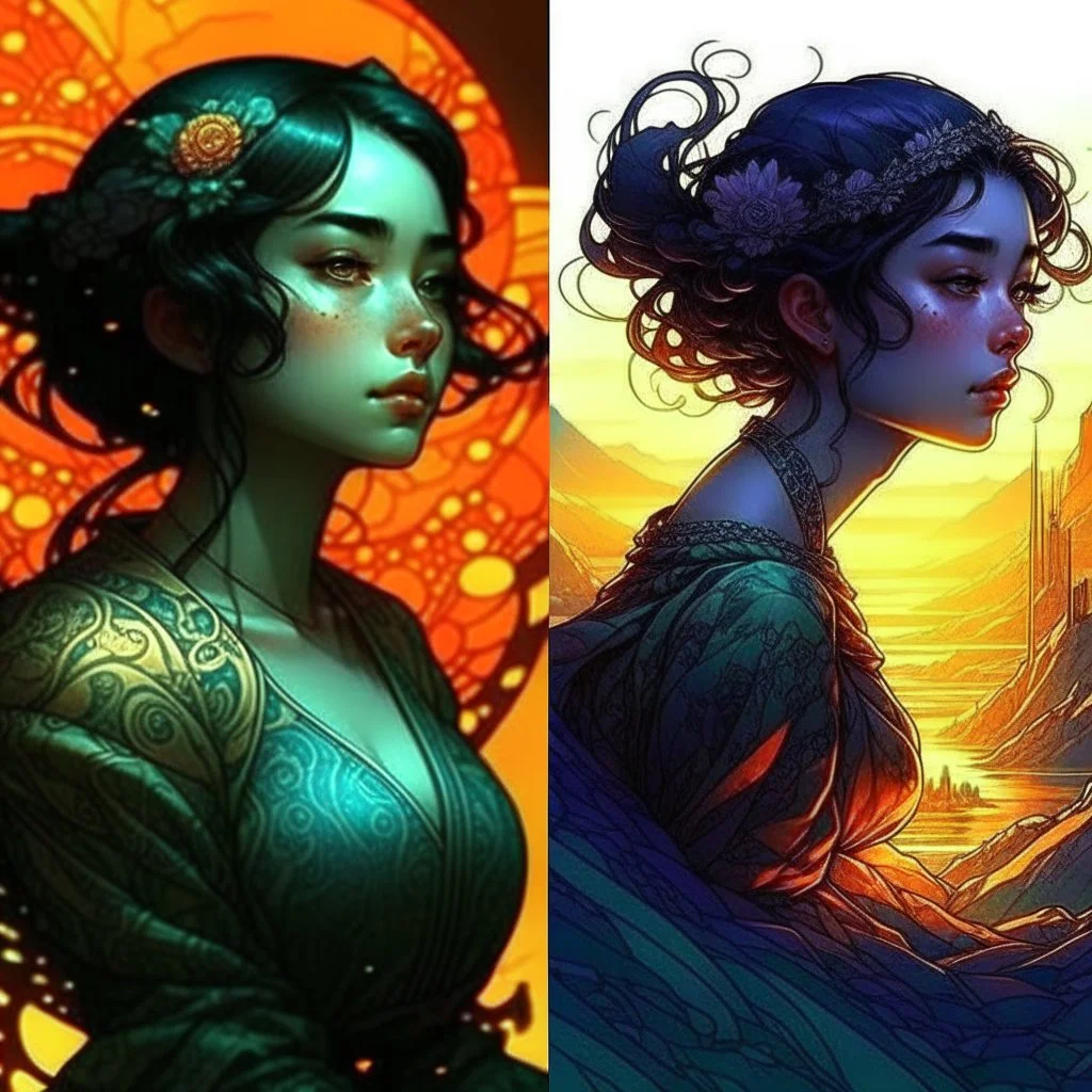 a fluidity that is freeing beyond description; Wassily Kandinsky and Charlie Bowater , Golden Hour; Iridescent; Controversial; Supremely Detailed; Stupendous