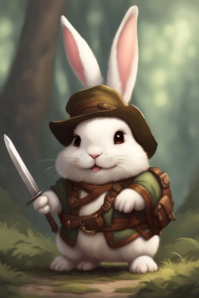 Cute chubby bunny adventurer dnd art realism