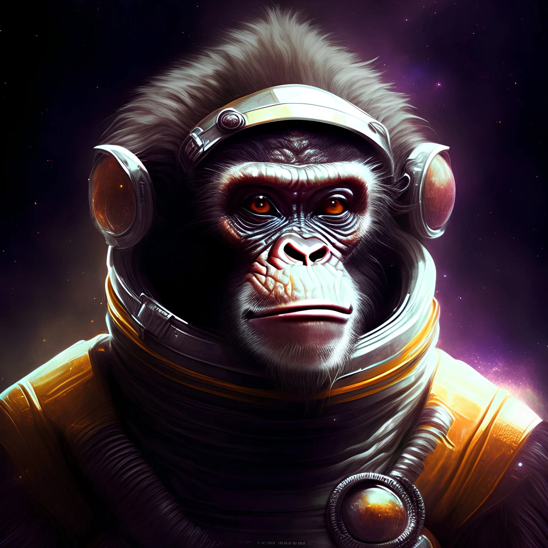 portrait of space warrior simian-person