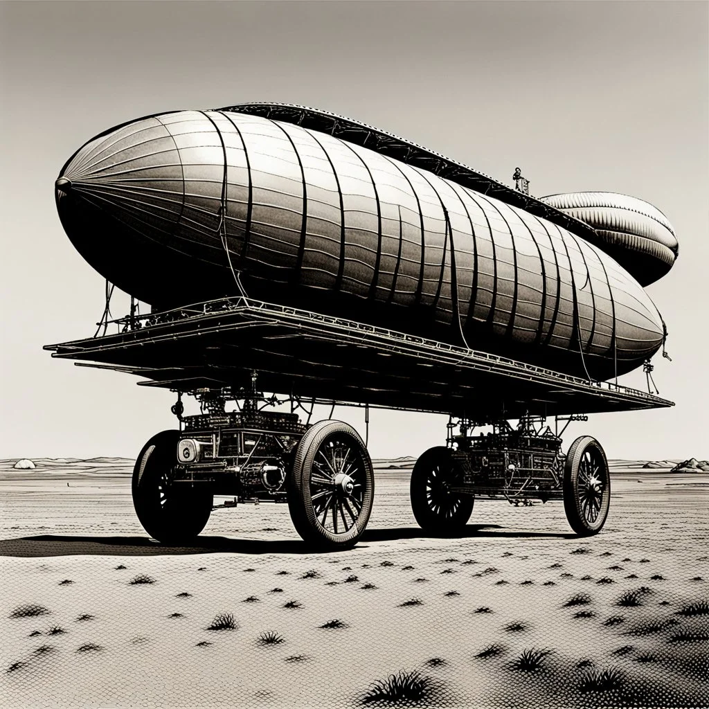 A zeppelin with four wheel drive.