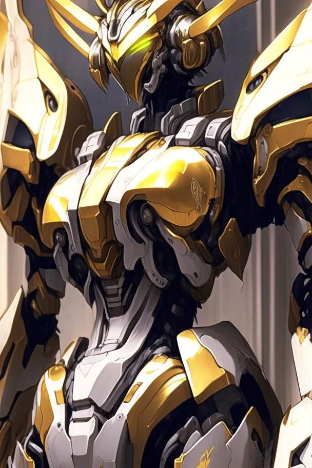 a close up of a robot in a building, concept art of omegamon, arasaka mech, from arknights, intricate assasin mecha armor, mecha art, mecha anime, barbatos mobile suit, the golden humanoid robot, anime mech armor, modern mecha anime, beautiful gold saint, mecha, cgsociety 9