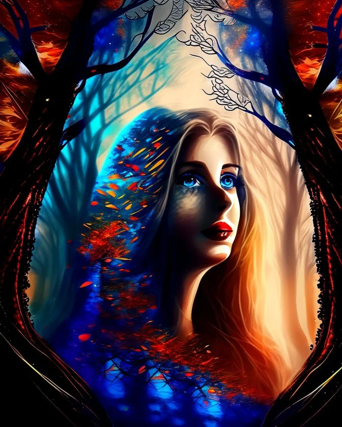 Digital art woman front view background trees