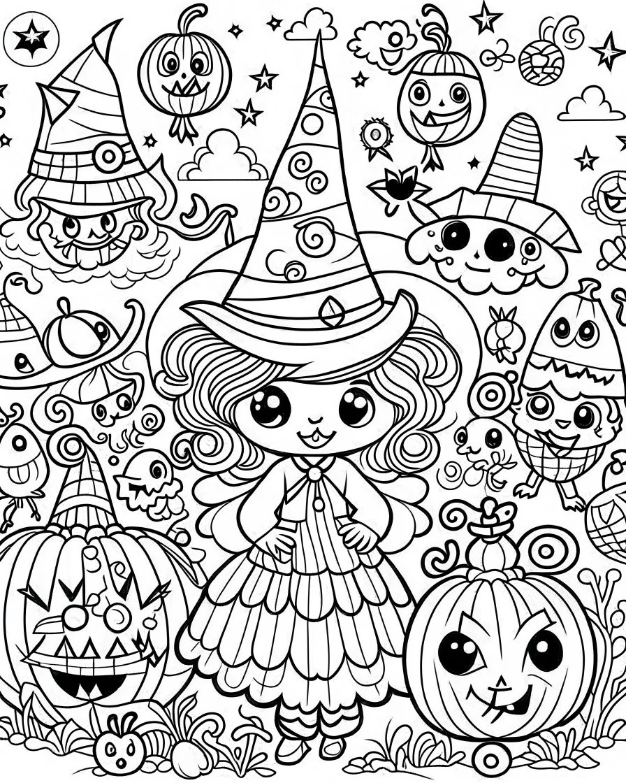 cute Halloween coloring page for adult