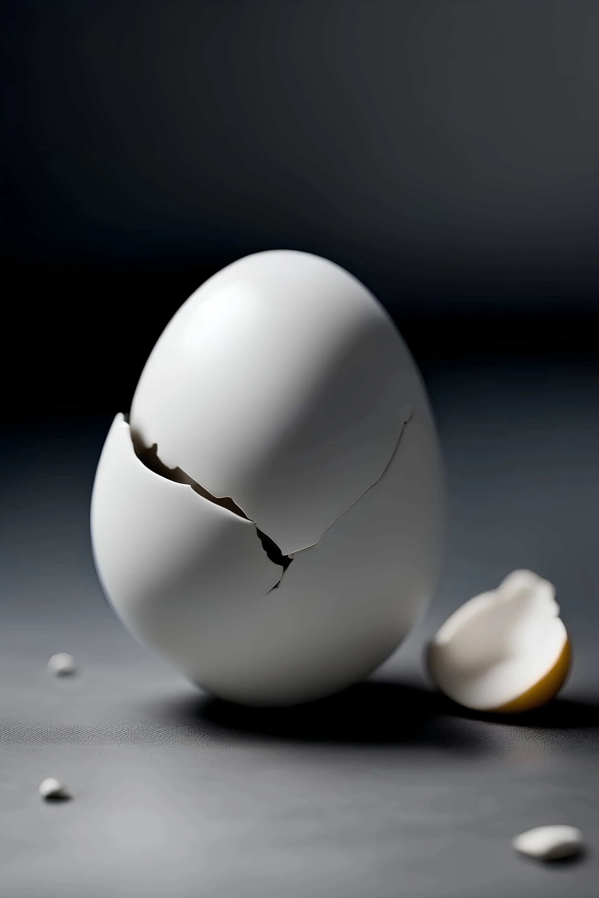 white egg character broken in half on the ground,