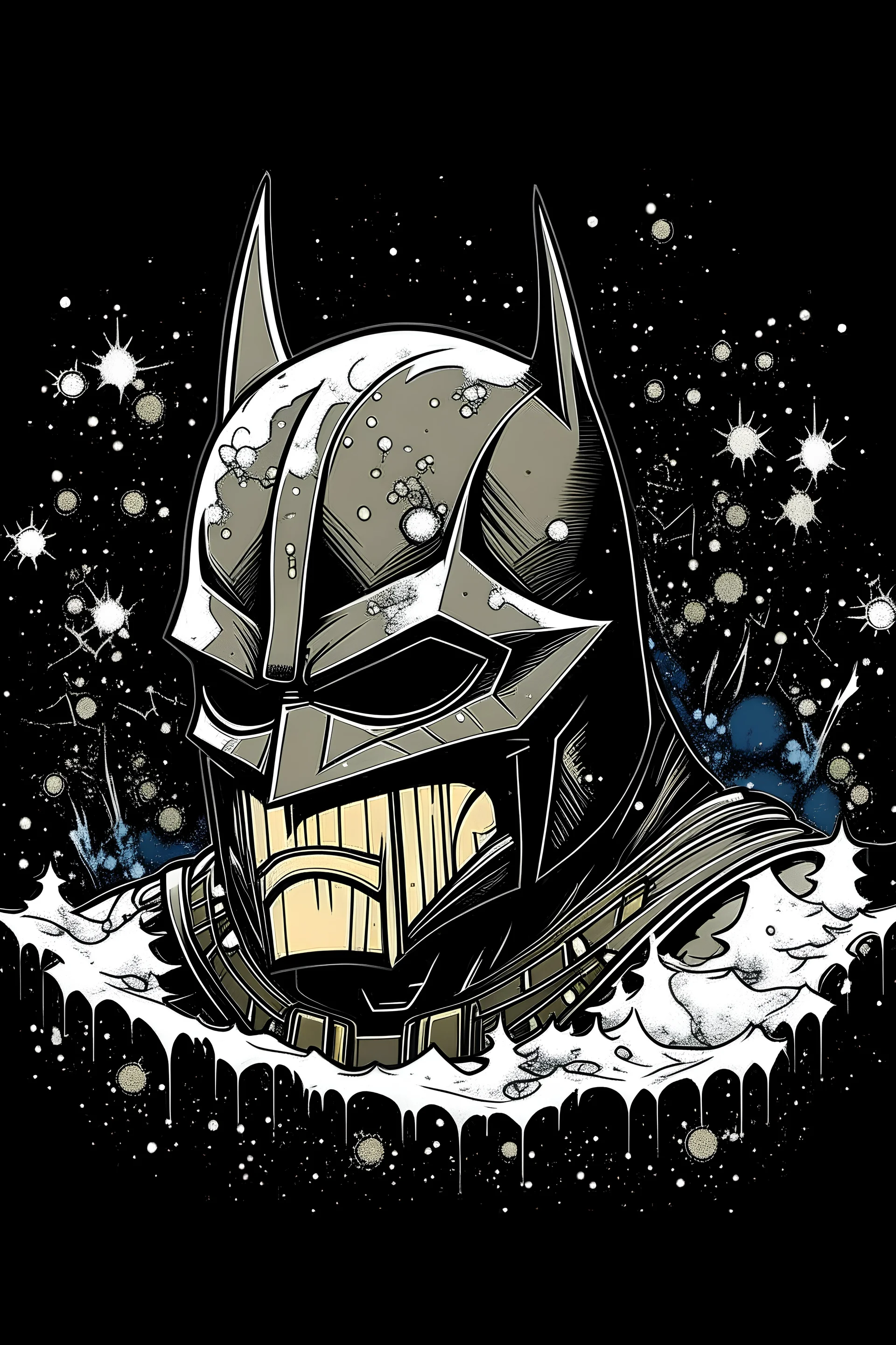motorcycle helmet, comics picture batman on helmet, bat, flakes