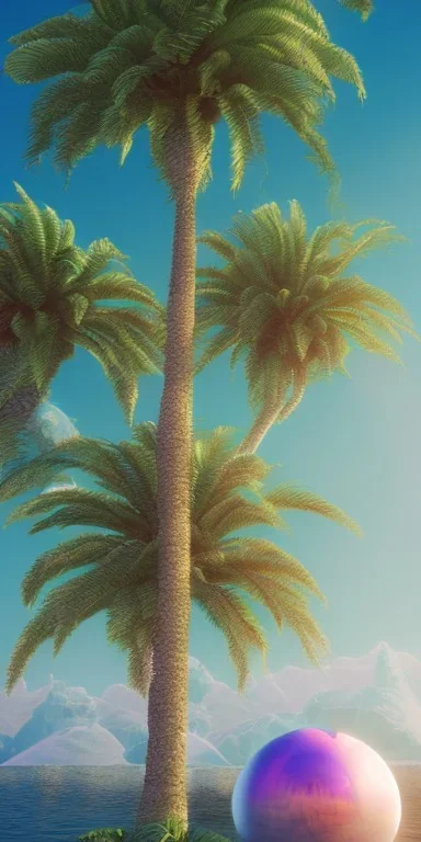 1980's aesthetic vaporwave palm trees with spheres ufo