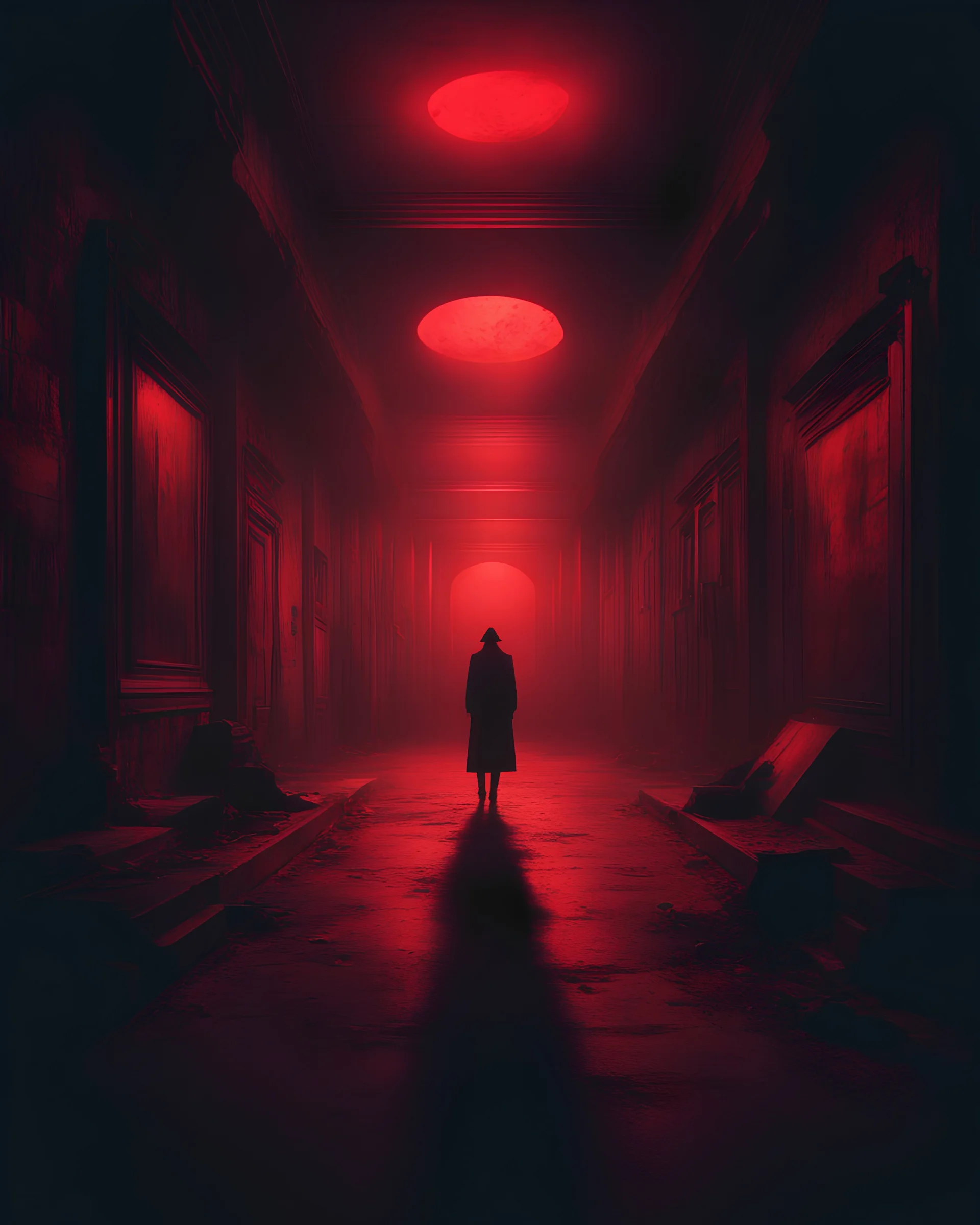 The picture is an image of the design for a series that contains a dark and terrifying atmosphere and red light in a beautiful and consistent manner.