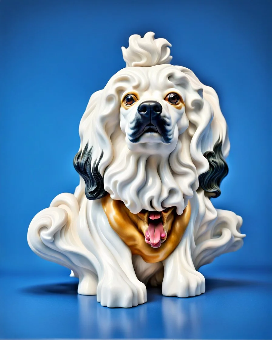 Imágen perro hermoso, impactante, maximalista, escultura en mármol, 8k