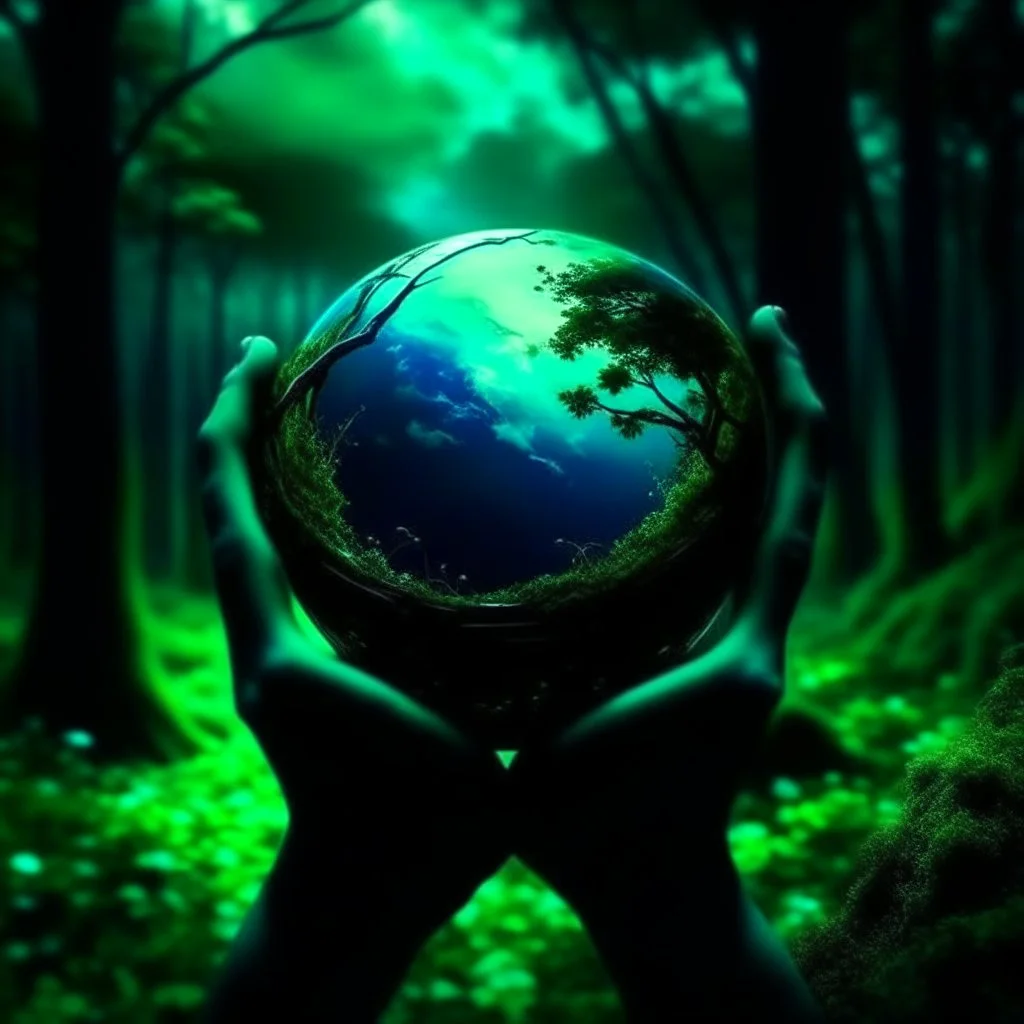 promise the world, dark green and blue colors, fantasy atmosphere, photo quality