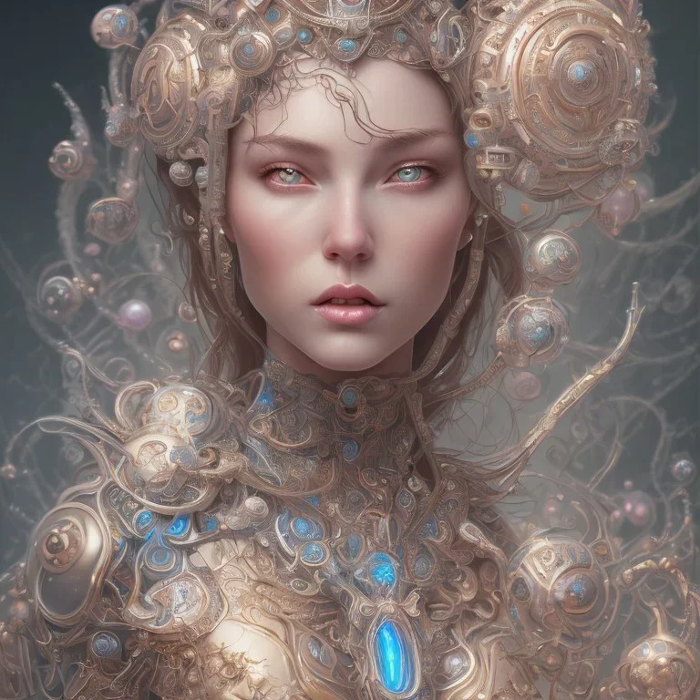 fantasy magic, intricate, sharp focus, illustration, highly detailed, digital painting, concept art, artgerm and paul lewin and kehinde wiley, masterpiece sexy lips with a smile Celtic lady body flowers head silver bright rain lady outer space pretty, pink blue